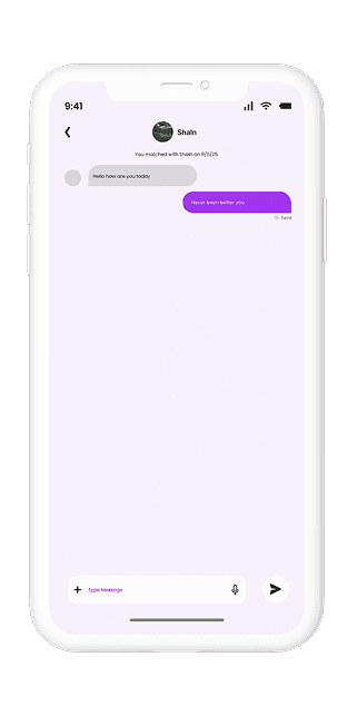 Phone mockup showing chat interface